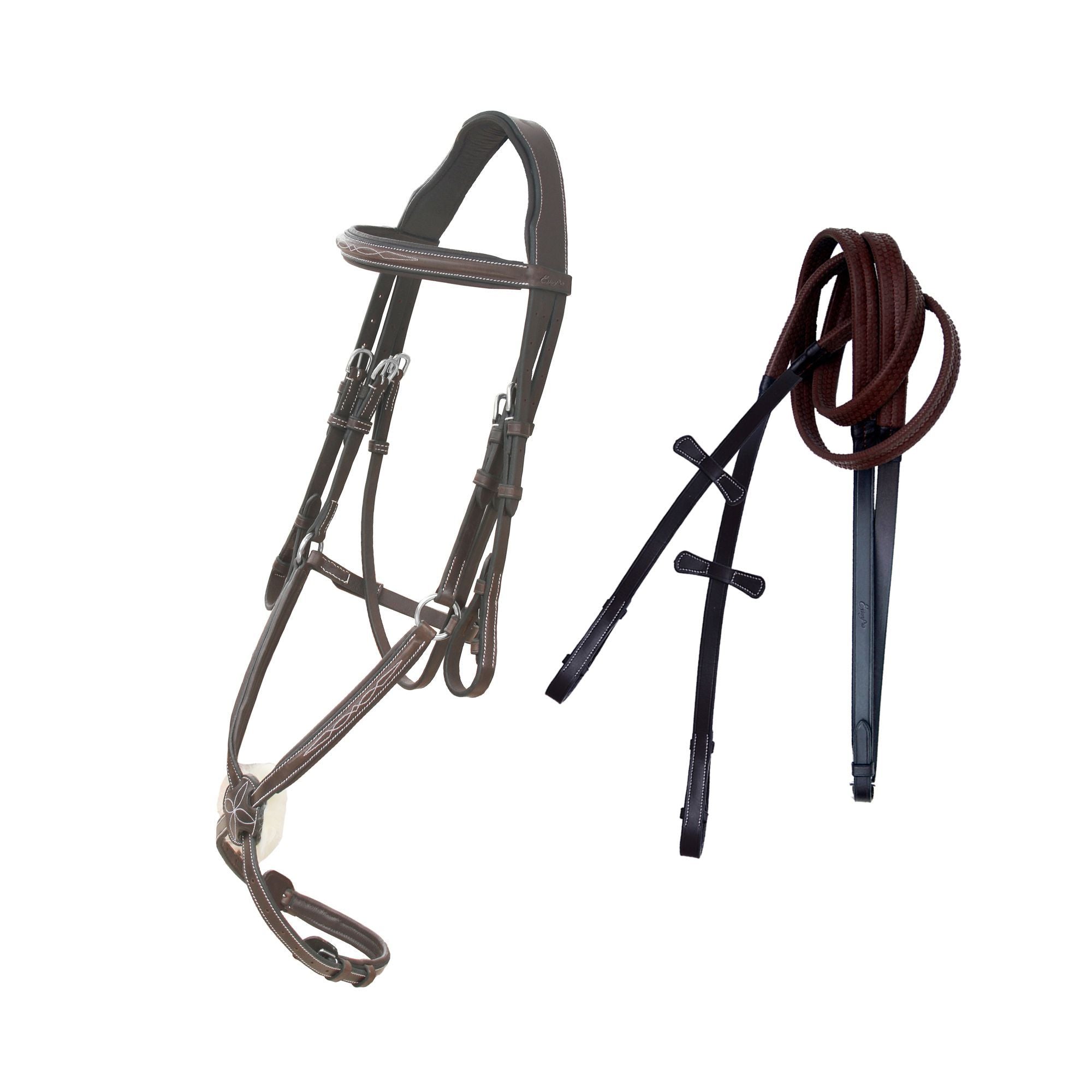 ExionPro Designer Fancy Stitched Figure 8 English Bridle With Rubber Reins