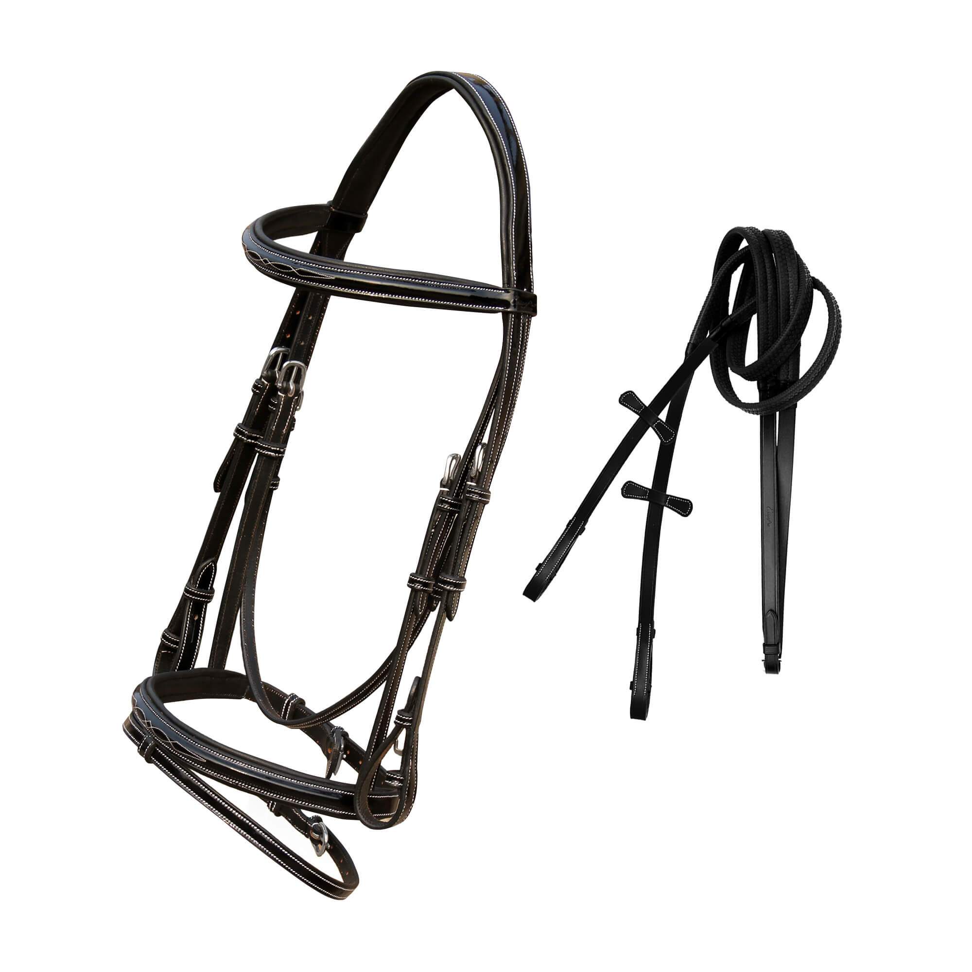 ExionPro Designer Fancy Square Raised Glossy Patent Leather Bridle & Rubber Reins