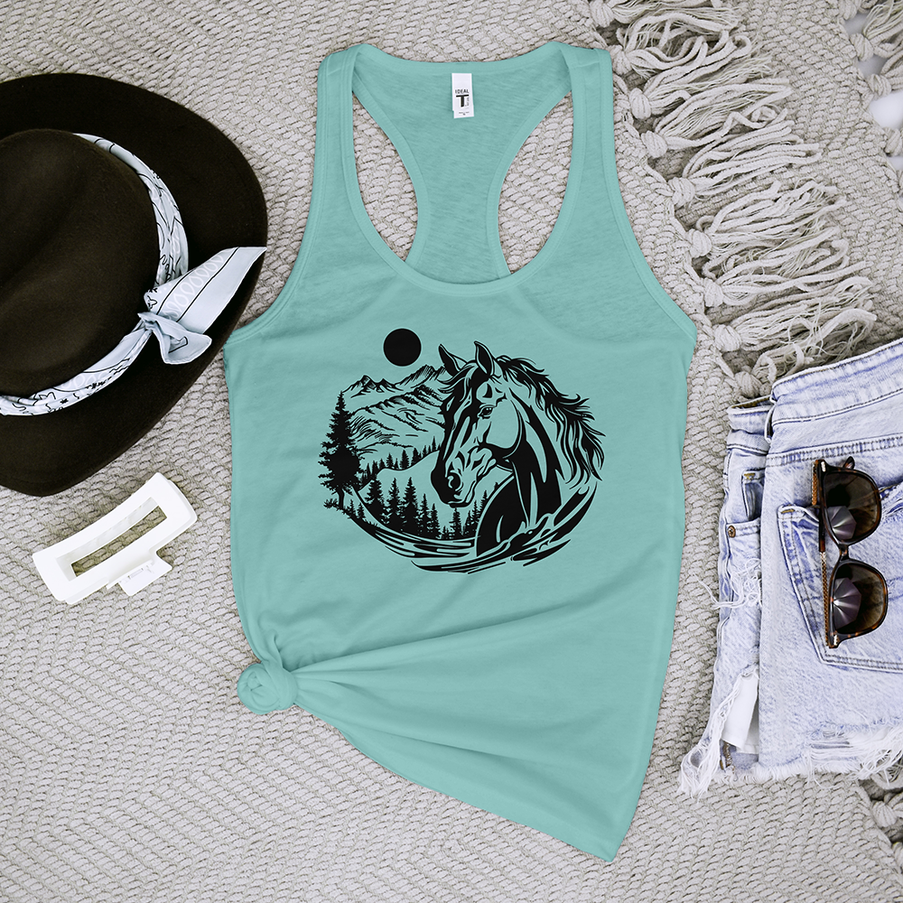 Horse Head With Mountains Tank Top