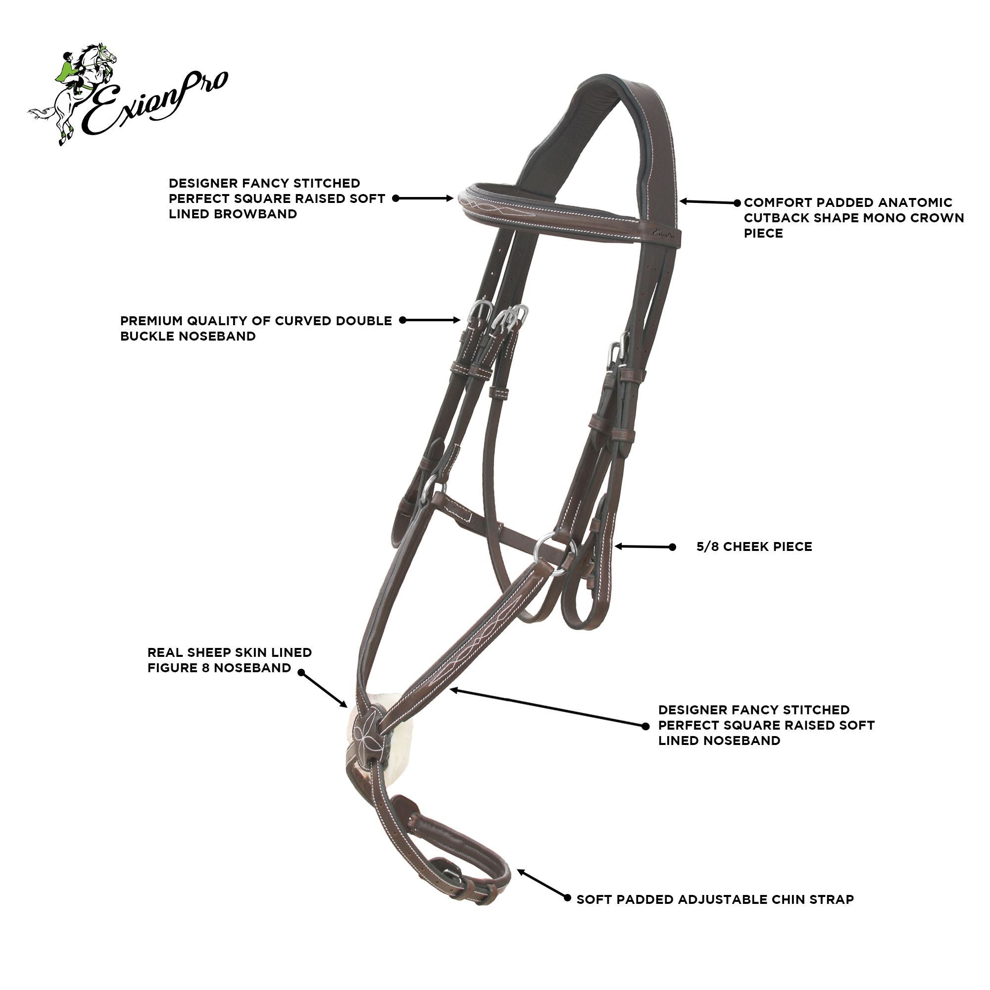 Replacement Crownpiece of ExionPro Designer Fancy Stitched Figure 8 English Bridle