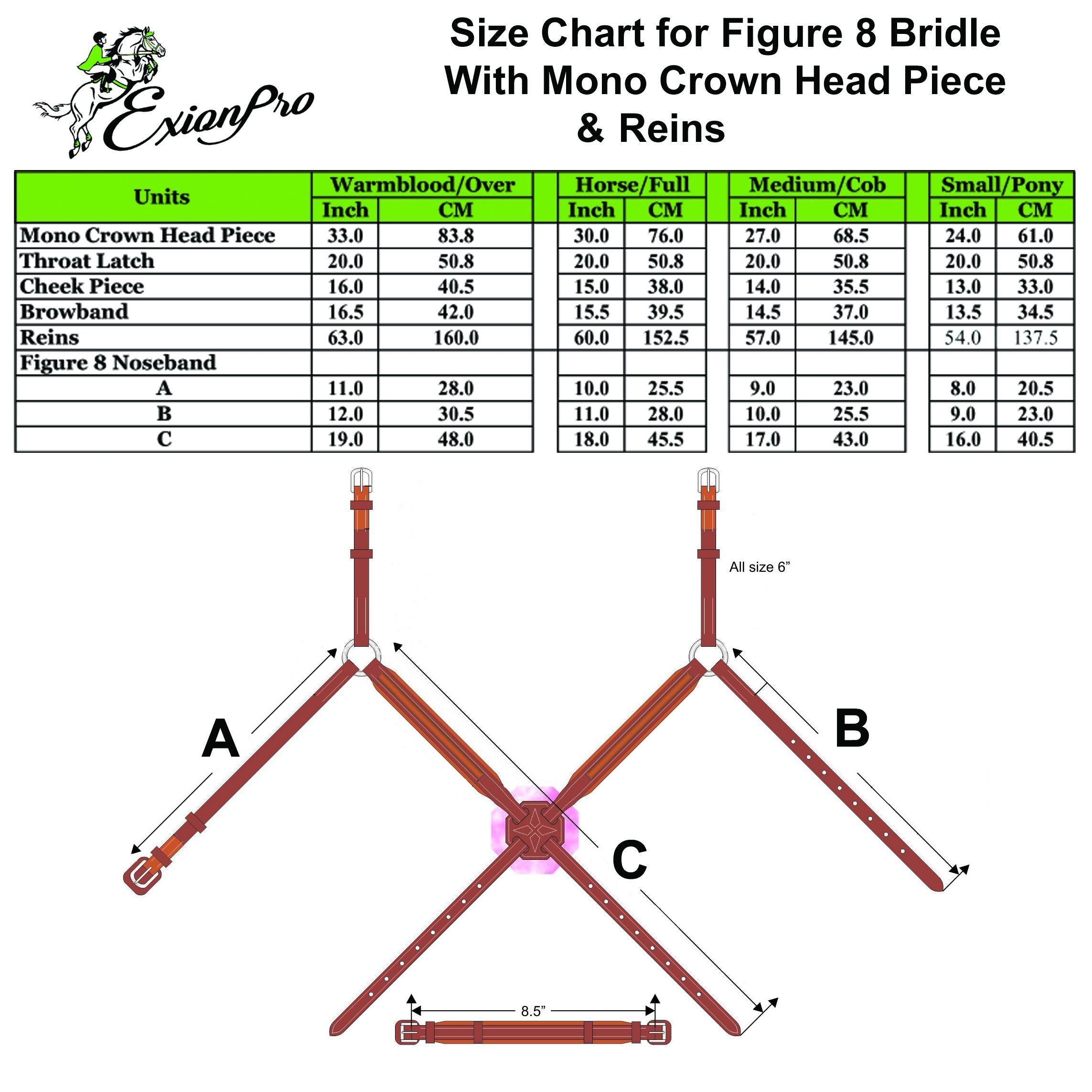 Replacement Crownpiece of ExionPro Designer Fancy Stitched Figure 8 English Bridle