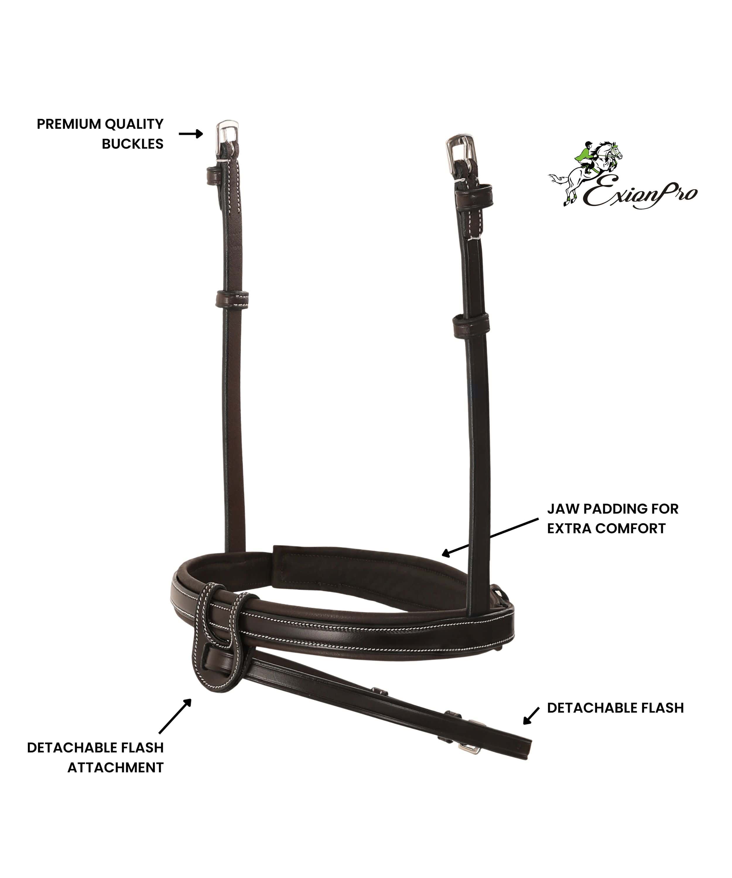 Replacement Noseband of ExionPro Fully Padded Snaffle Bridle with U Shaped Detachable Flash