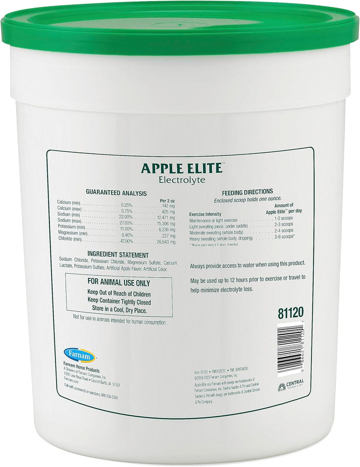 Apple Elite Horse Electrolyte Powder, Replaces Minerals Lost in Sweat during Exercise, Extreme Weather & Stressful Conditions, 5 Lb., 40 Day Supply