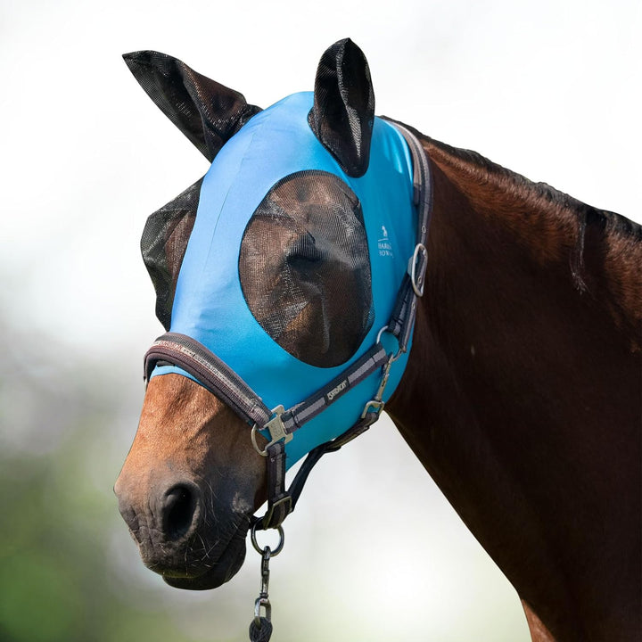 Harrison Howard Super Comfort Stretchy Fly Mask Large Eye Space with UV Protection Soft on Skin with Breathability Navy Blue Cob (Medium)