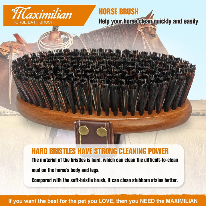 World Class Handmade Equine Stiff Body Horse Brush. Professional Equine Grooming Tools. Effortlessly Removes Mud, Sweat and Dirt from Your Horses Hair.