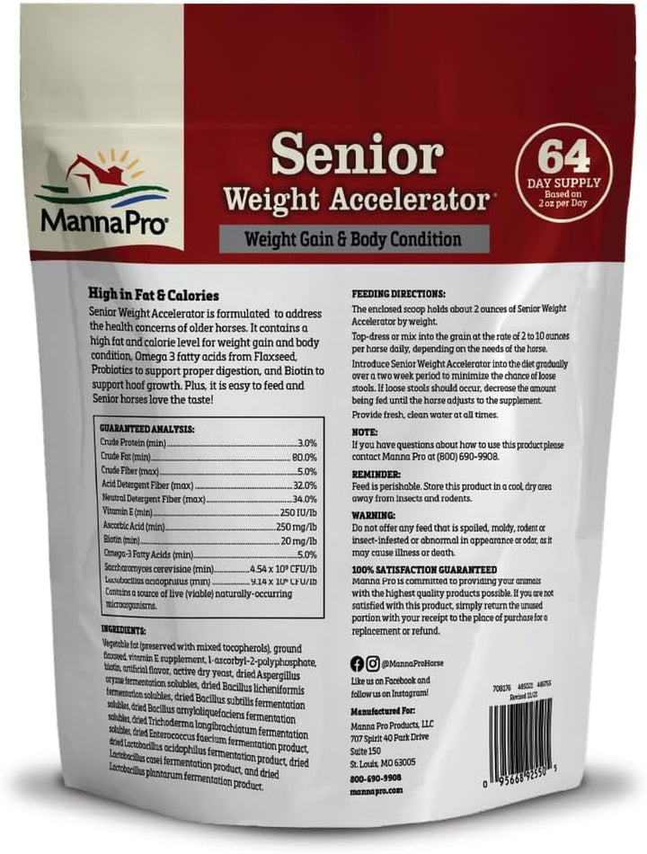 Weight Accelerator for Senior Horses - Made with Omega 3 Fatty Acids - Formulated with Flaxseed - Weight Gain Supplement for Horses - 8 Lbs