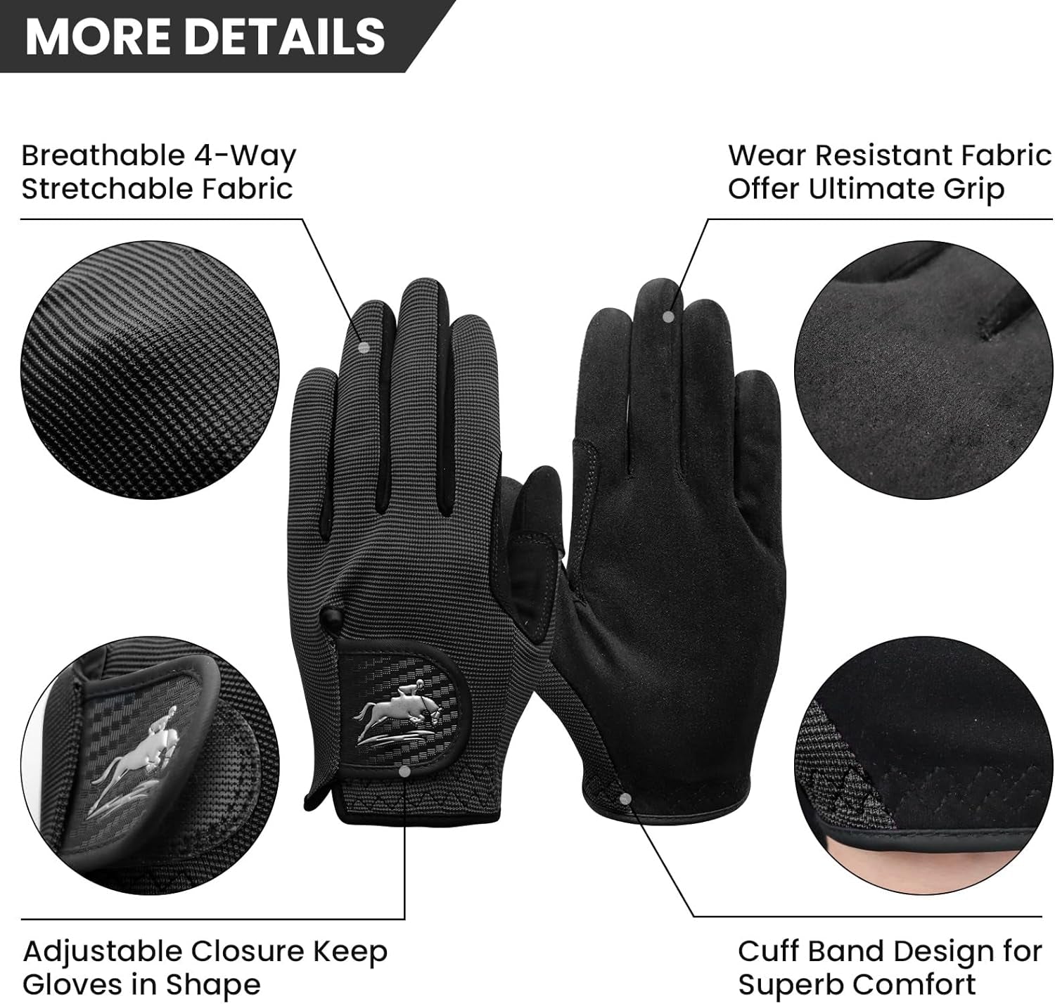 Horse Riding Gloves Equestrian Women Kids for Girls Boys Mesh Breathable Lightweight Color Pack, Comfortable Grip for Summer