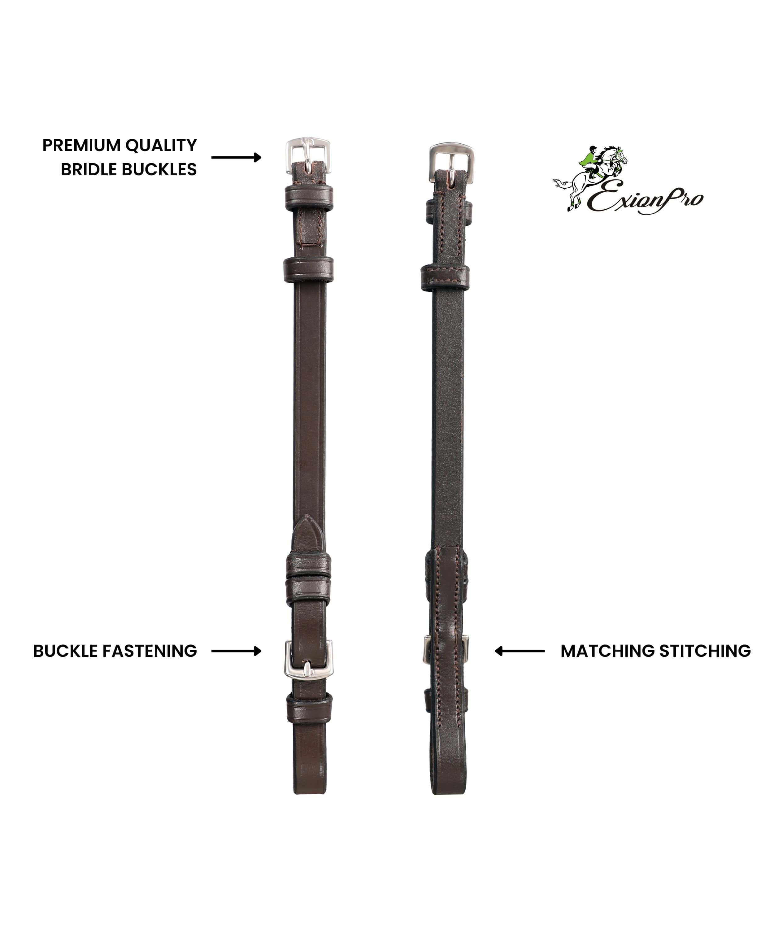 ExionPro Bridle Cheek Pieces With Buckle Fastening - Matching Stitching