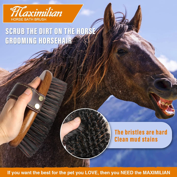 World Class Handmade Equine Stiff Body Horse Brush. Professional Equine Grooming Tools. Effortlessly Removes Mud, Sweat and Dirt from Your Horses Hair.