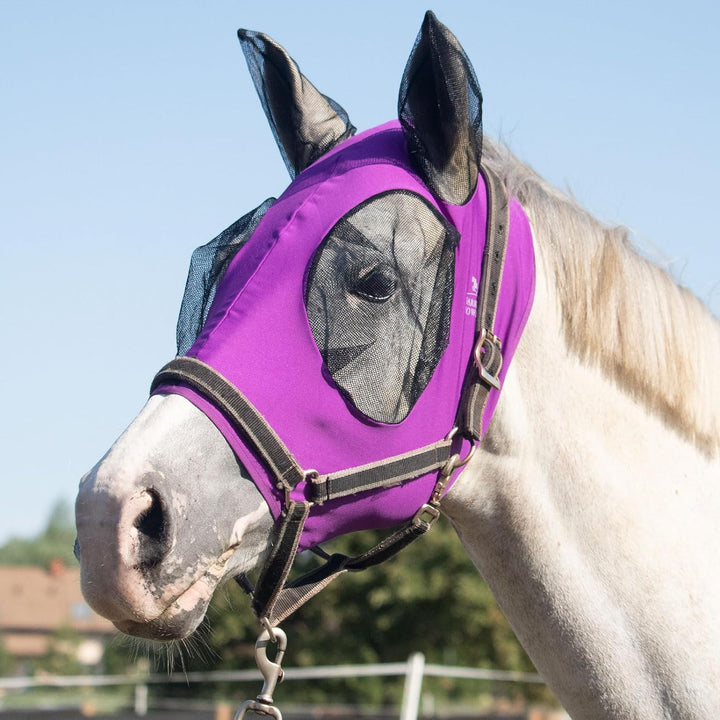 Harrison Howard Super Comfort Stretchy Fly Mask Large Eye Space with UV Protection Soft on Skin with Breathability Navy Blue Cob (Medium)