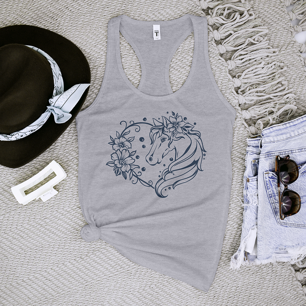 Horse Heart With Flowers Tank Top