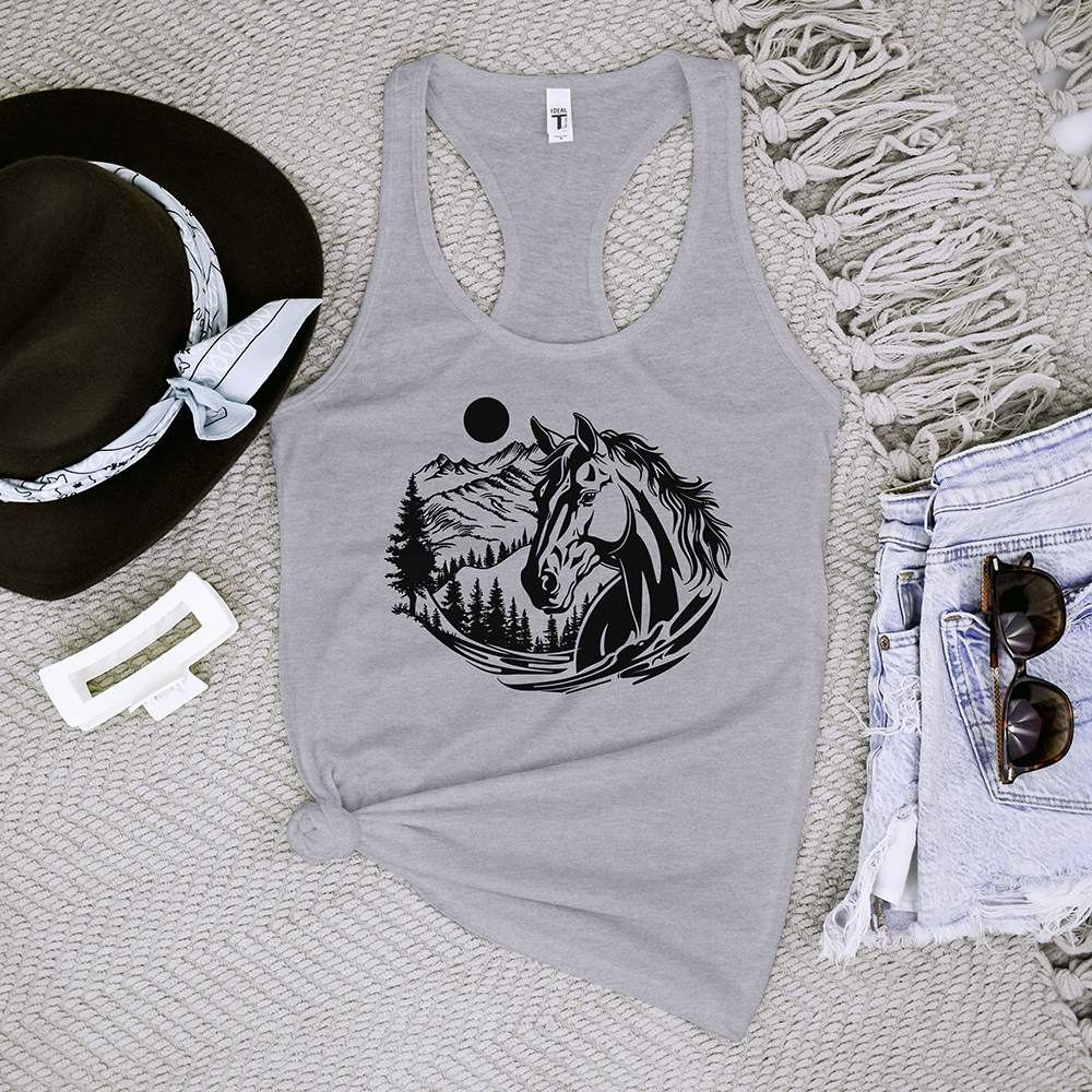 Horse Head With Mountains Tank Top