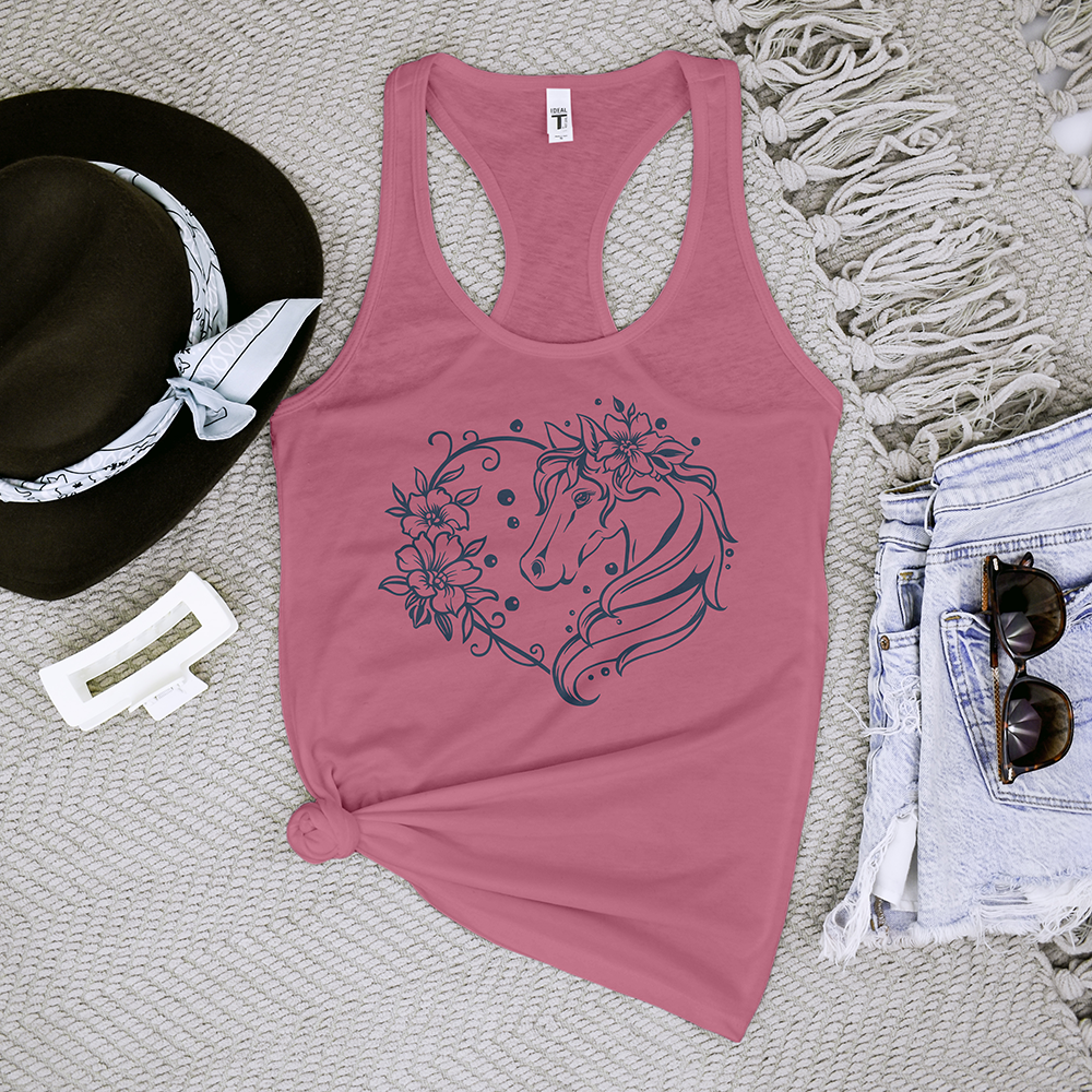 Horse Heart With Flowers Tank Top