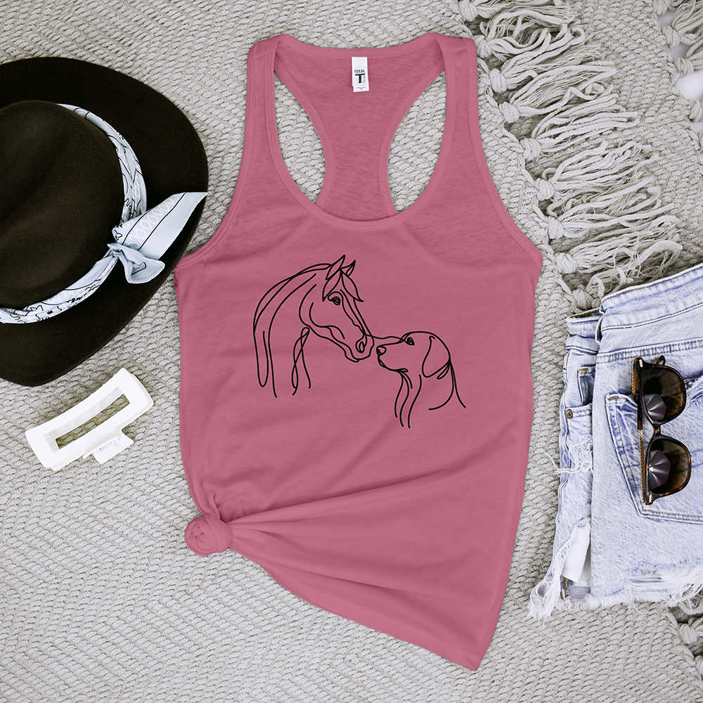 One Line Drawing of a Horse and a Dog Tank Top