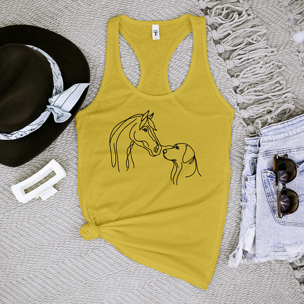 One Line Drawing of a Horse and a Dog Tank Top