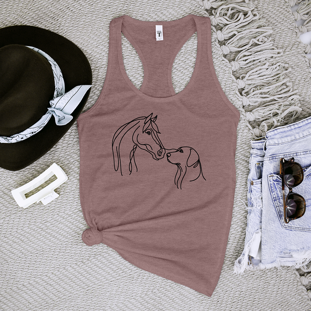 One Line Drawing of a Horse and a Dog Tank Top