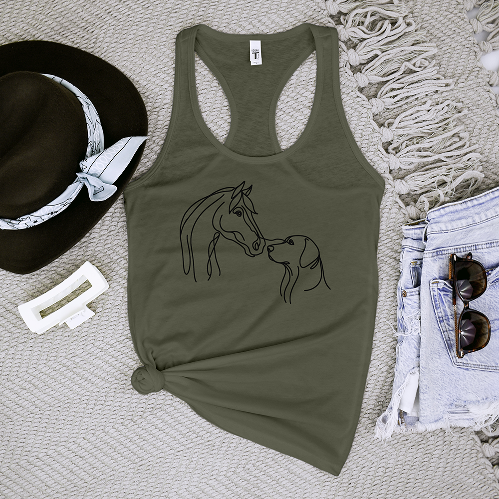 One Line Drawing of a Horse and a Dog Tank Top