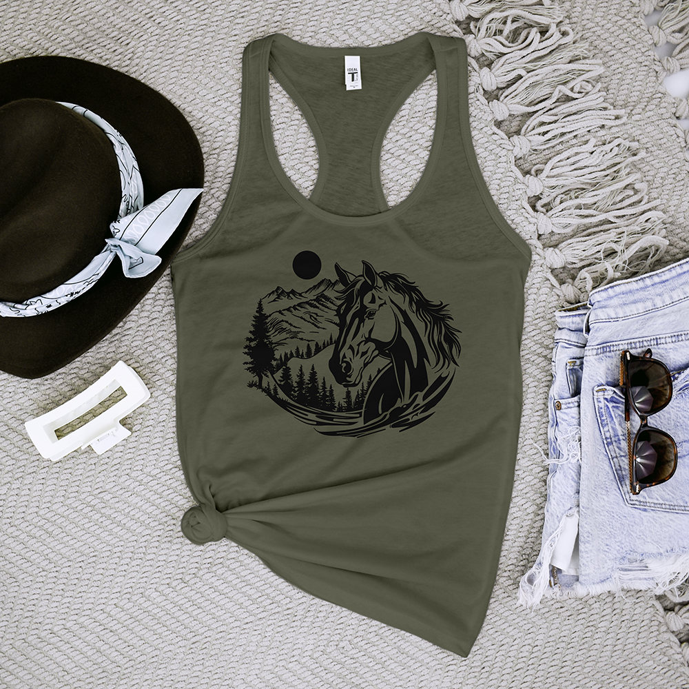 Horse Head With Mountains Tank Top