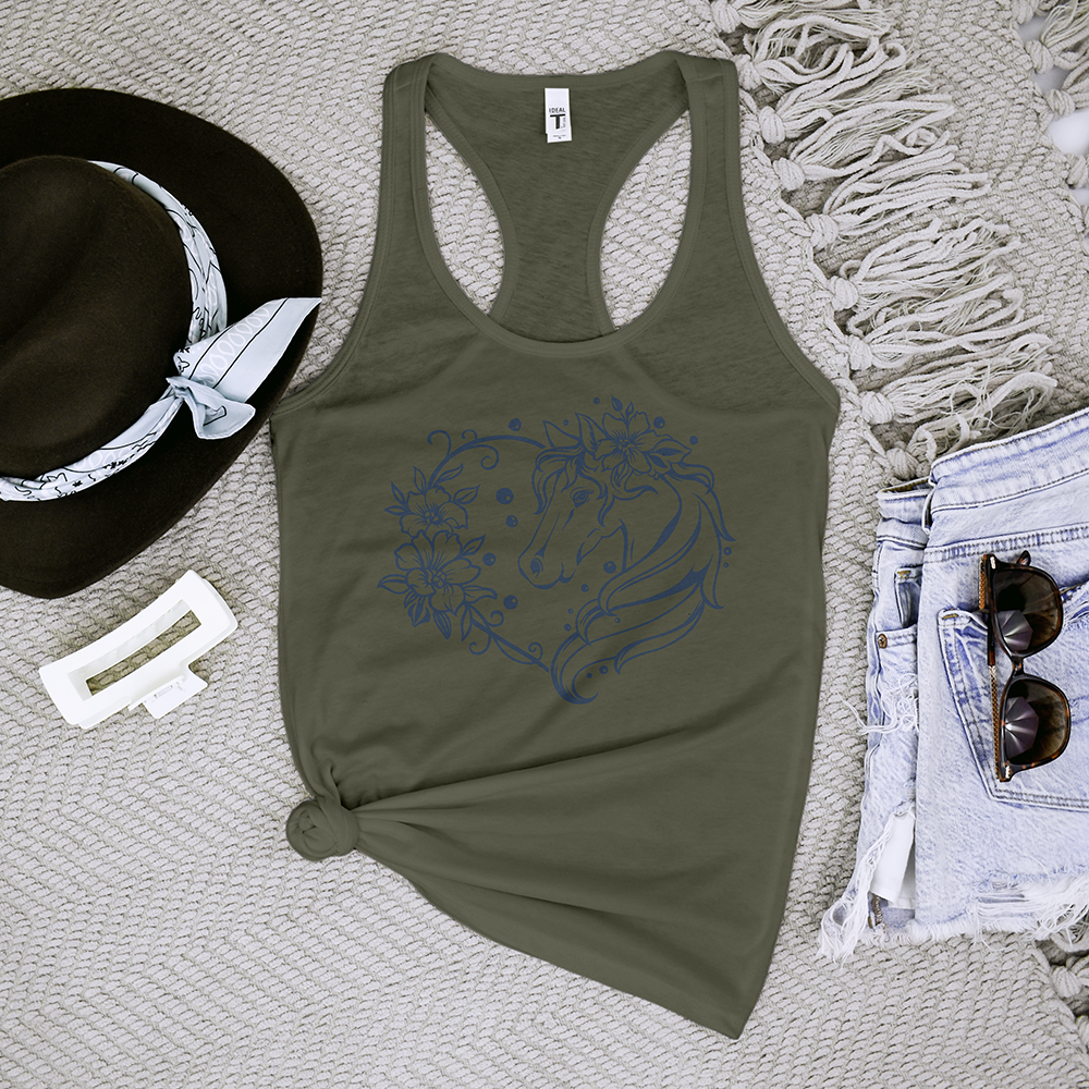 Horse Heart With Flowers Tank Top