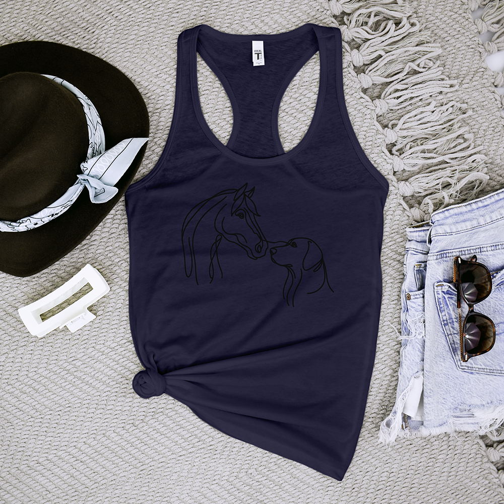 One Line Drawing of a Horse and a Dog Tank Top