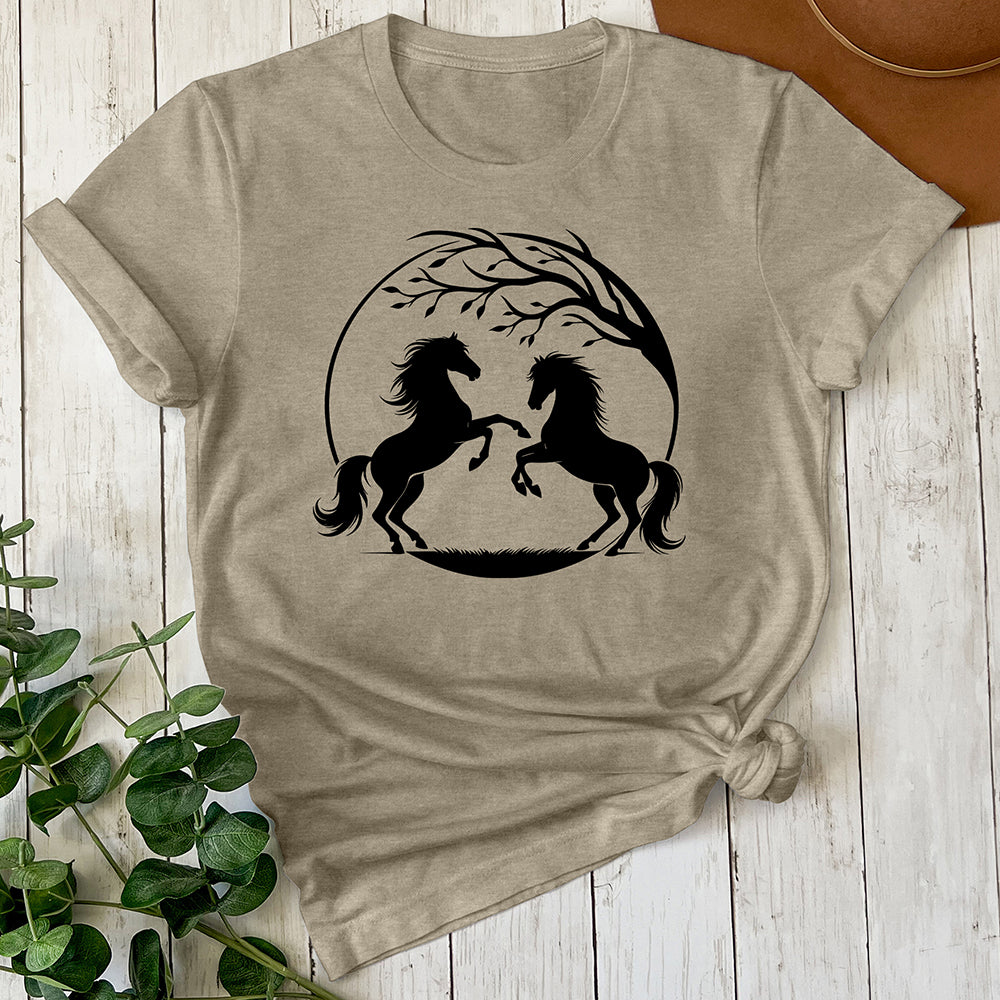 Horses with a Tree Branch Tee