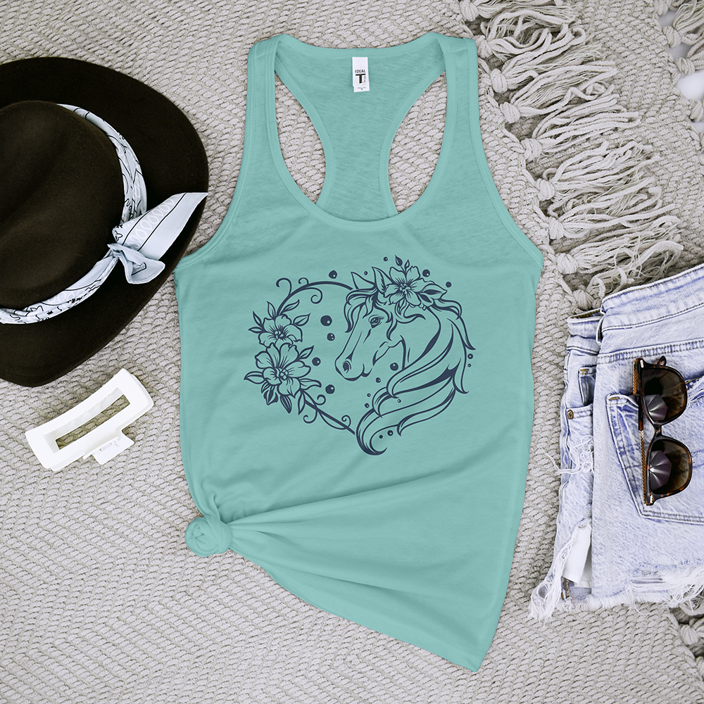 Horse Heart With Flowers Tank Top