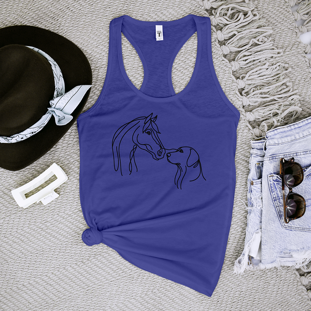 One Line Drawing of a Horse and a Dog Tank Top