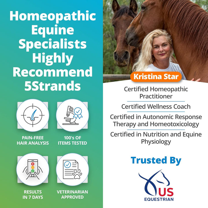 Equine Health Test, Environmental & Food Intolerance, Nutrition, Metals and Minerals Imbalances, at Home Horse Hair Sample Collection Kit, Results in 7 Days Works for All Ages and Breeds