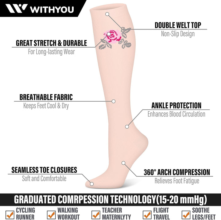 3 Pairs Compression Socks for Women & Men 15-20 Mmhg,Best Support for Nurses Running Hiking