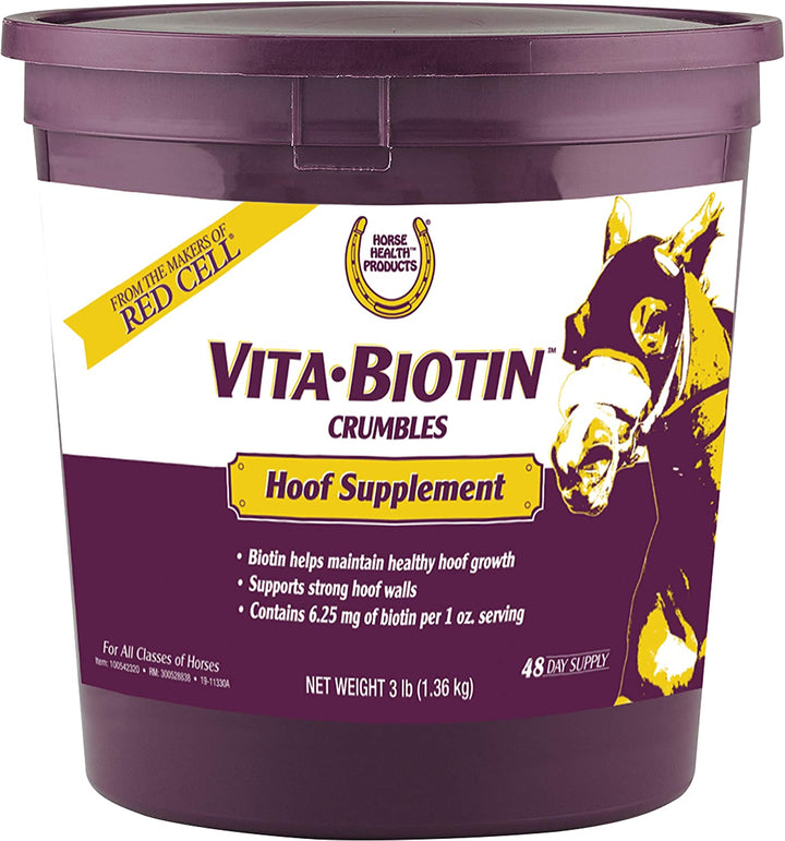 Vita Biotin Crumbles Horse Hoof Supplement, Helps Maintain Healthy, Sound Hooves and Strong Hoof Walls, 3 Lbs., 48 Day Supply