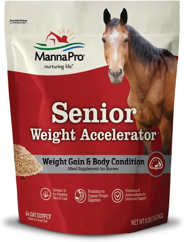 Weight Accelerator for Senior Horses - Made with Omega 3 Fatty Acids - Formulated with Flaxseed - Weight Gain Supplement for Horses - 8 Lbs