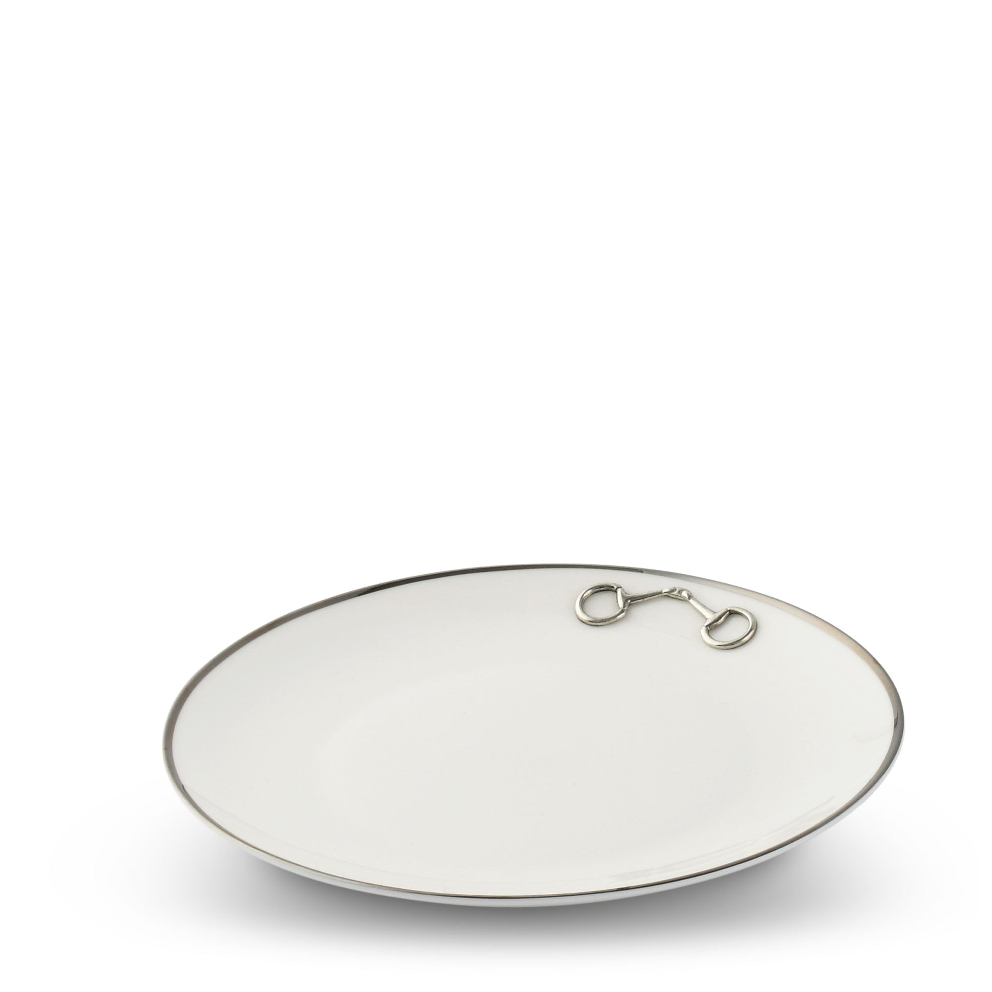 Pewter Bit Bone China Round Salad / Dessert Plate Platinum Rim